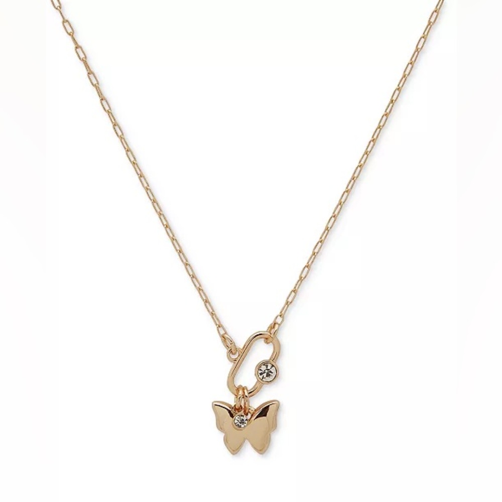 DKNY Gold-Tone Crystal Butterfly Pendant Necklace, 16" + 3" extender